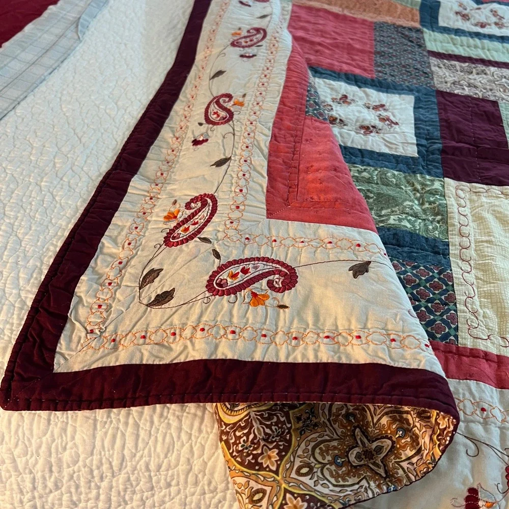 Handmade‎ Bohemian Patchwork Quilt Set Floral Paisley Embroidered king